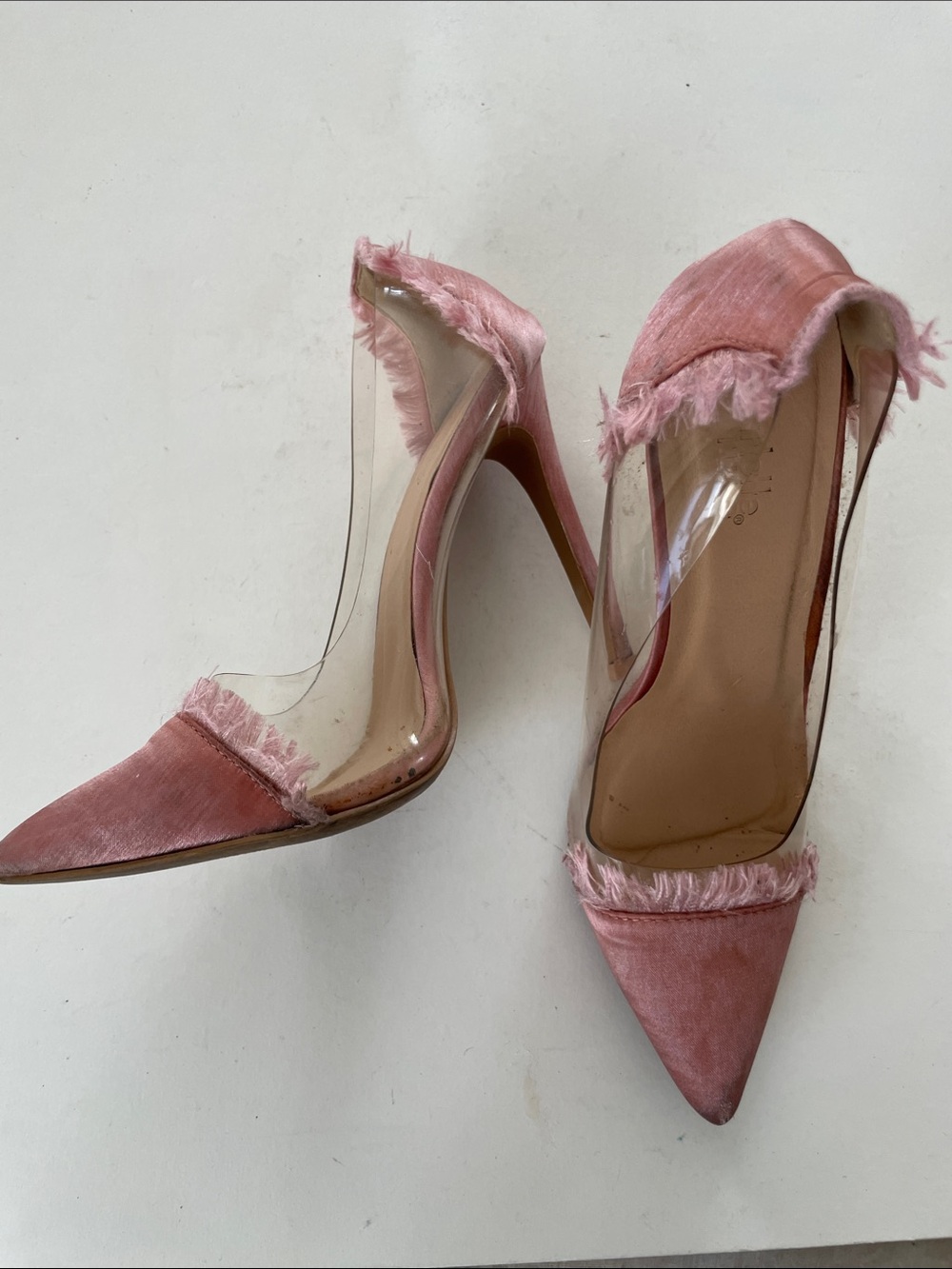Charlotte Russe Women's Pink Fringe Pointed-Toe Clear Panel High Heels